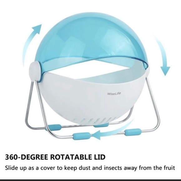 Blue All-in-one washing, draining,‎ storing Rotating Lid Fruit Bowl new - Picture 3 of 3